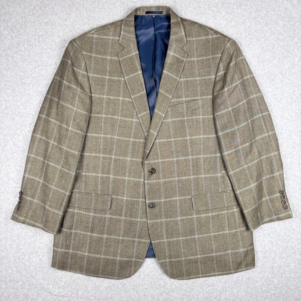 Jos. A. Bank 1905 Slim Fit Blazer 46R Brown Windowpane Linen Wool Sport Coat